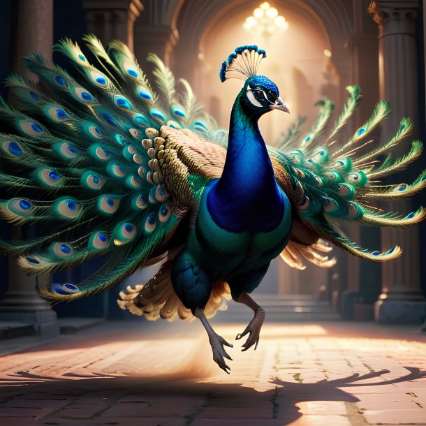 Imagen de un pavo real saltando