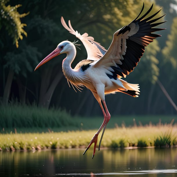 Picture of a jumping stork