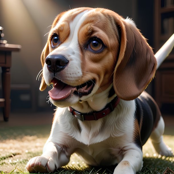 Picture of a playing beagle