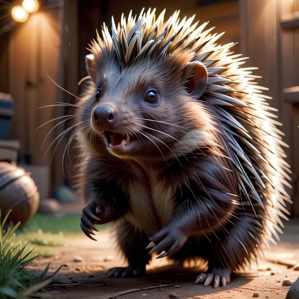 Picture of a playing porcupine