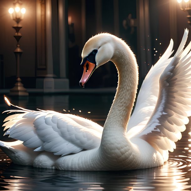 Picture of a playing swan