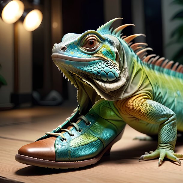 Uma imagem de uma iguana de sapatos