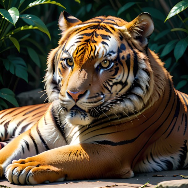 Imagem de um tigre em repouso