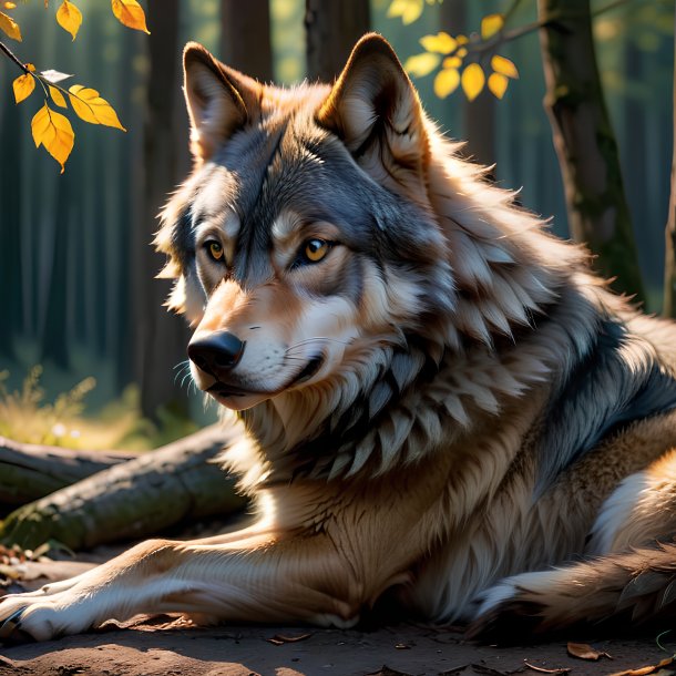 Imagem de um lobo em repouso