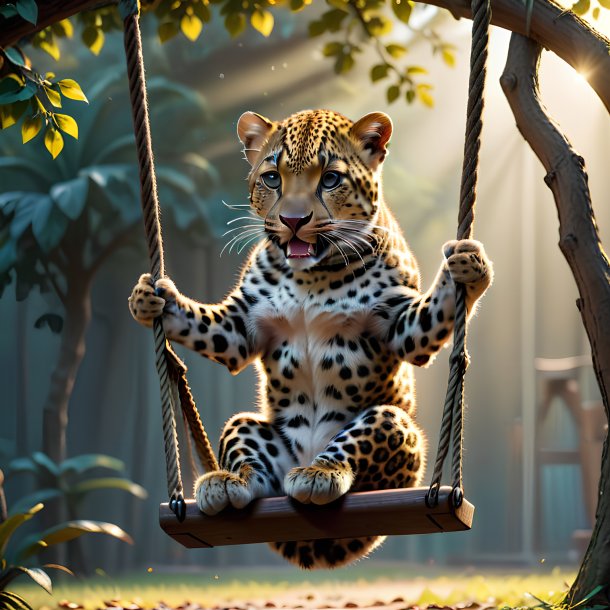 Picture of a swinging on a swing leopard