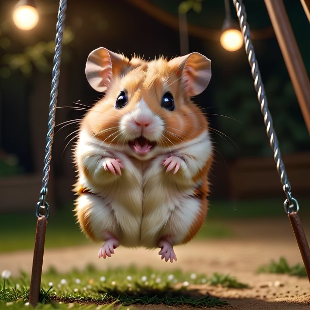 Picture of a swinging on a swing hamster