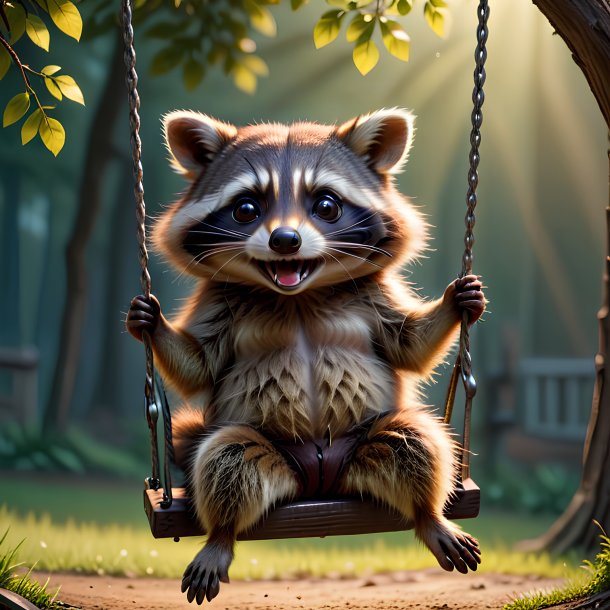 Picture of a swinging on a swing raccoon