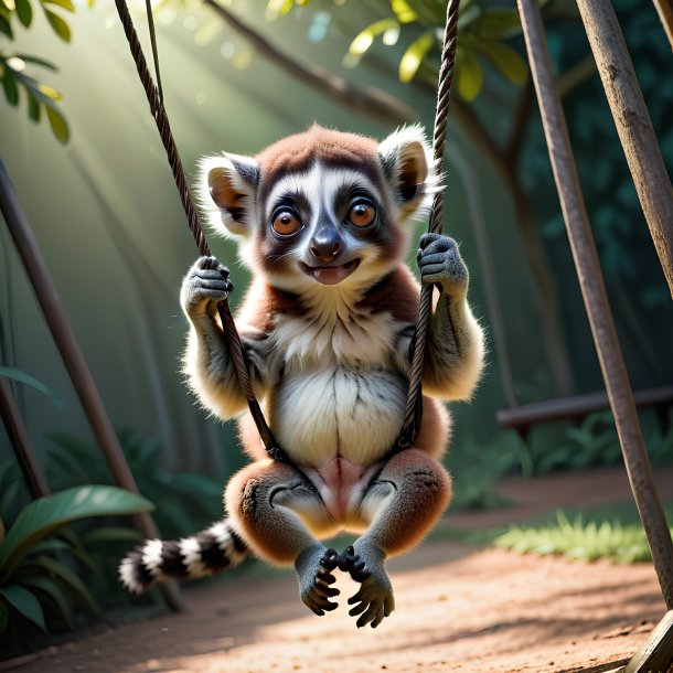 Picture of a swinging on a swing lemur