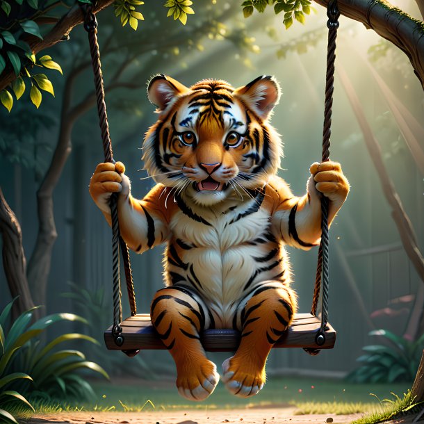 Picture of a swinging on a swing tiger