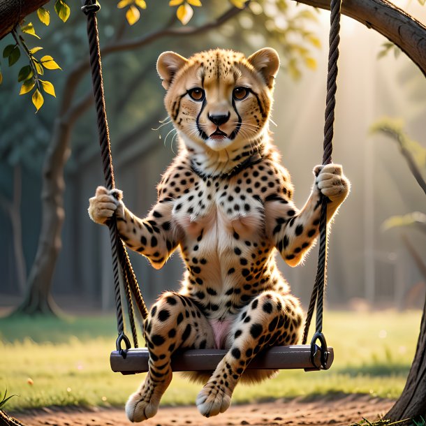 Picture of a swinging on a swing cheetah