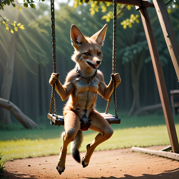 Picture of a swinging on a swing jackal