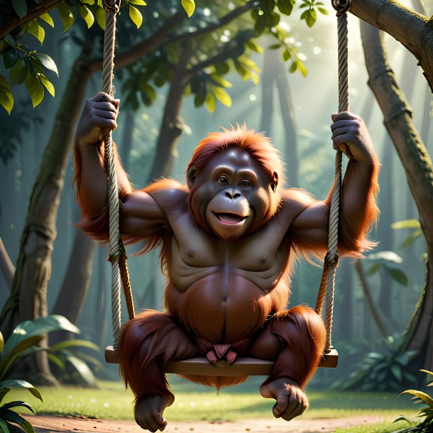 Picture of a swinging on a swing orangutan