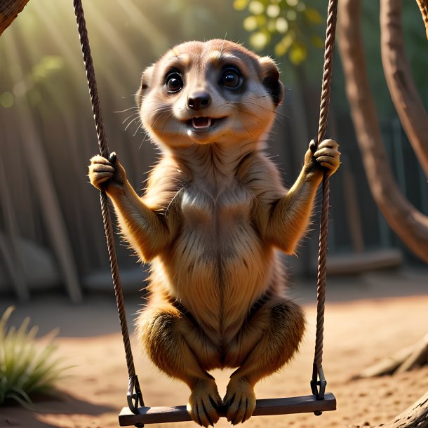 Picture of a swinging on a swing meerkat