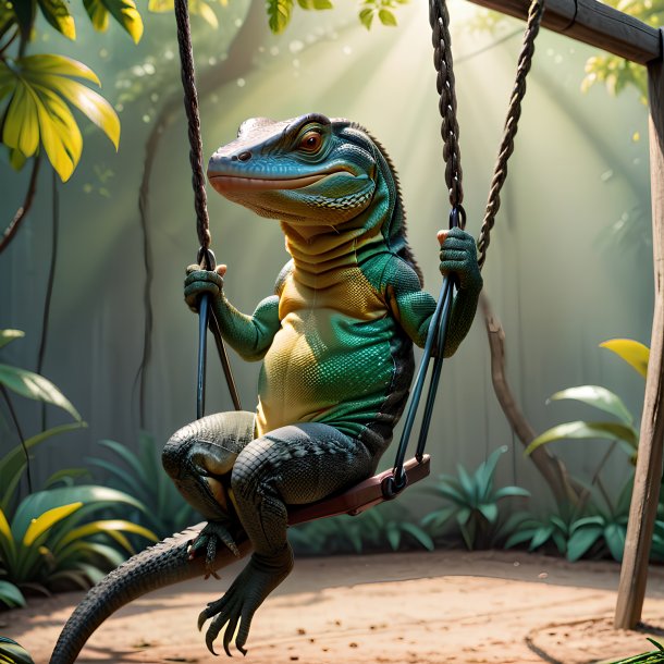 Picture of a swinging on a swing monitor lizard