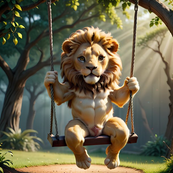 Picture of a swinging on a swing lion