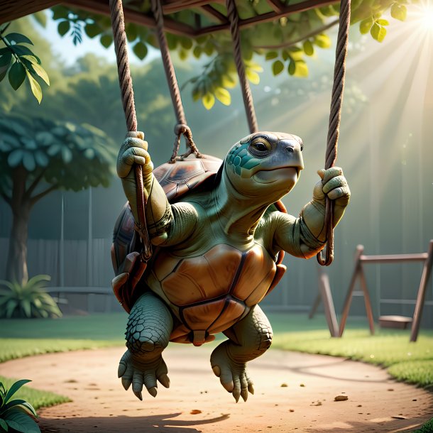 Picture of a swinging on a swing tortoise