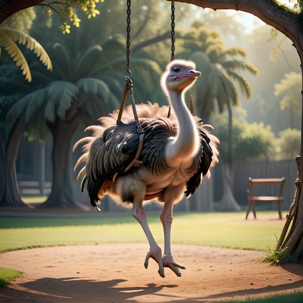 Picture of a swinging on a swing ostrich