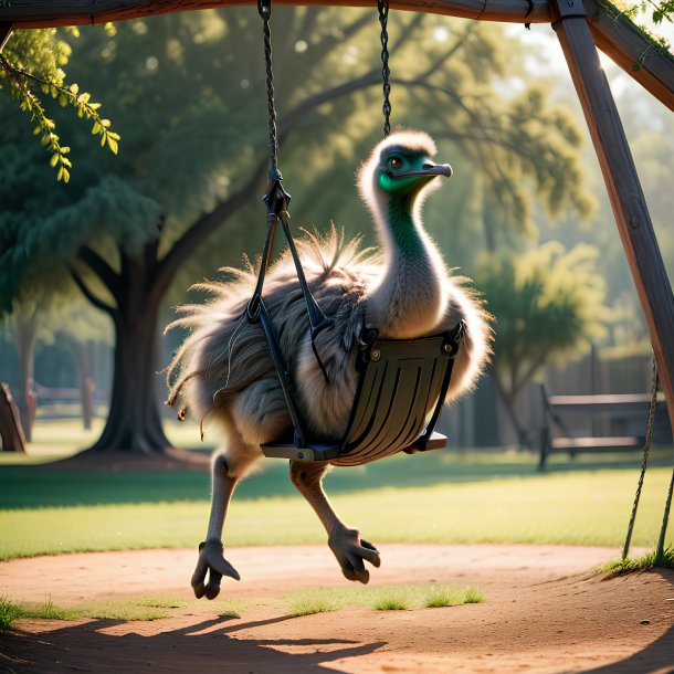 Picture of a swinging on a swing emu