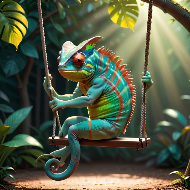 Picture of a swinging on a swing chameleon