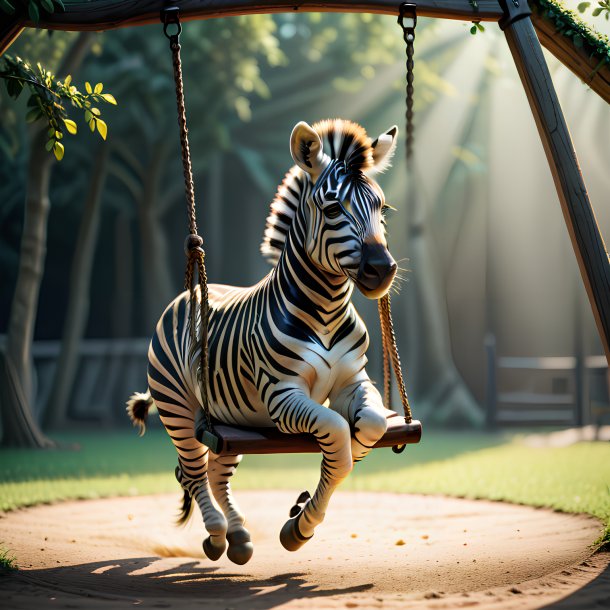 Picture of a swinging on a swing zebra