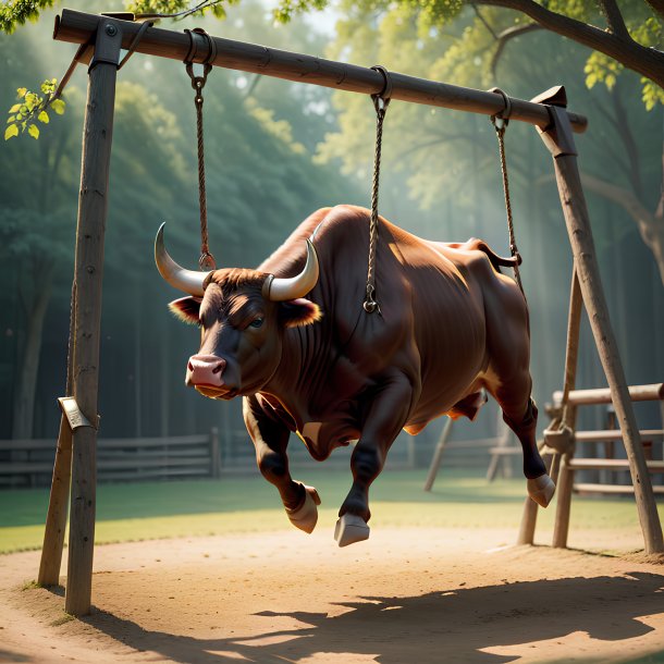 Picture of a swinging on a swing bull