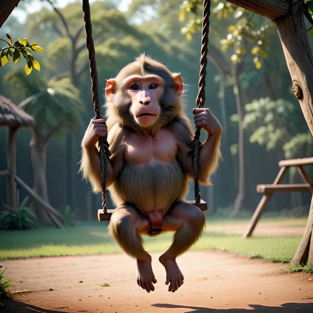 Picture of a swinging on a swing baboon