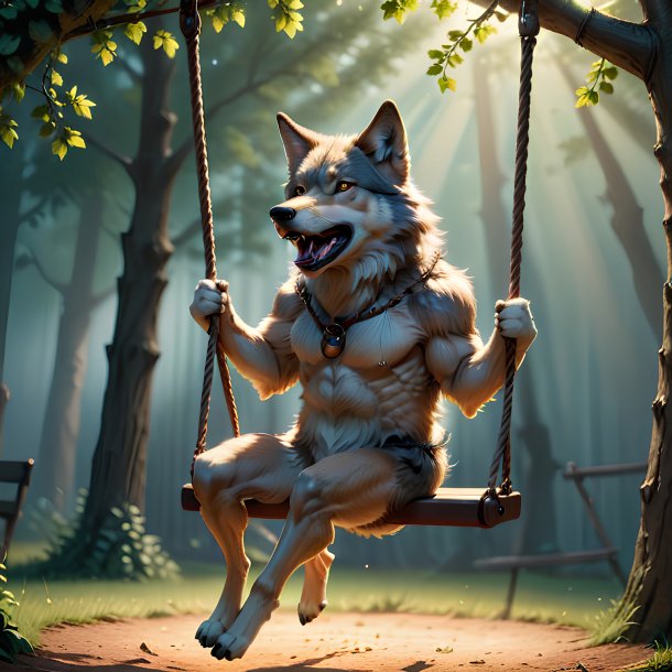 Picture of a swinging on a swing wolf