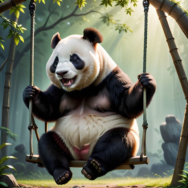 Picture of a swinging on a swing giant panda