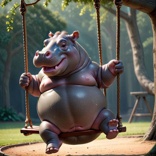 Picture of a swinging on a swing hippopotamus