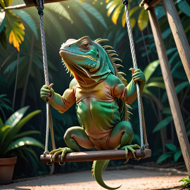 Picture of a swinging on a swing iguana