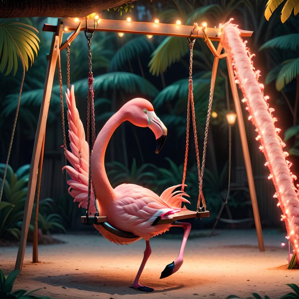 Picture of a swinging on a swing flamingo