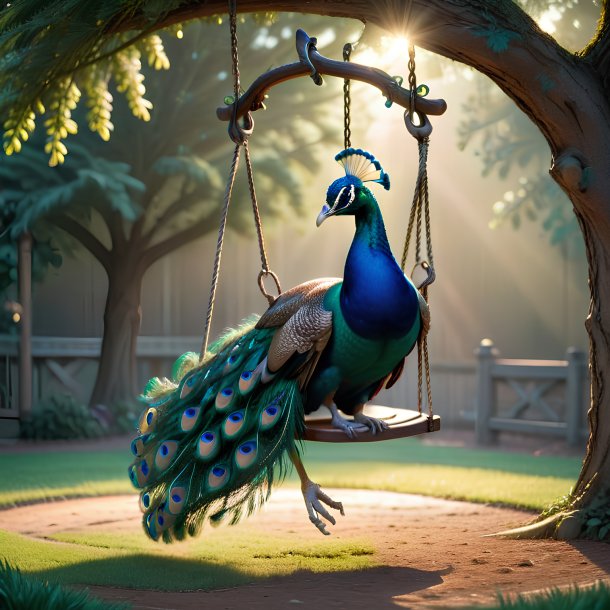 Picture of a swinging on a swing peacock