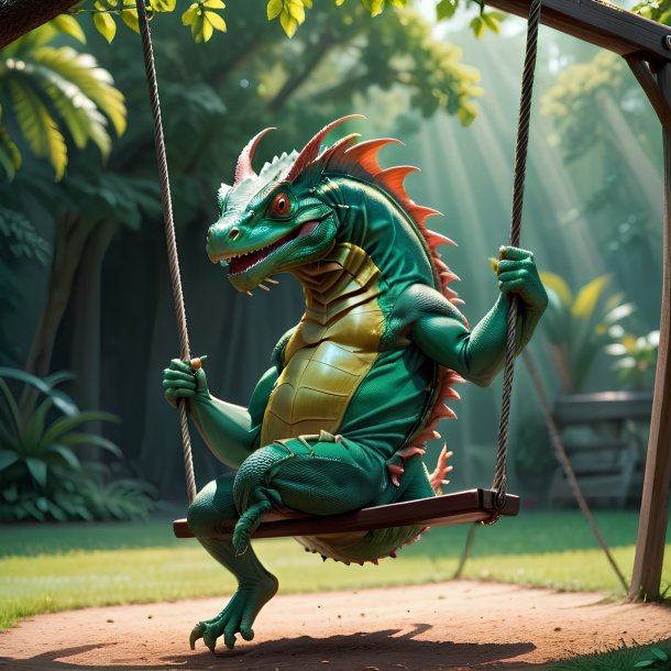 Picture of a swinging on a swing basilisk