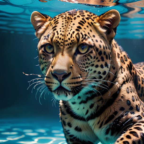 Foto de un leopardo nadador