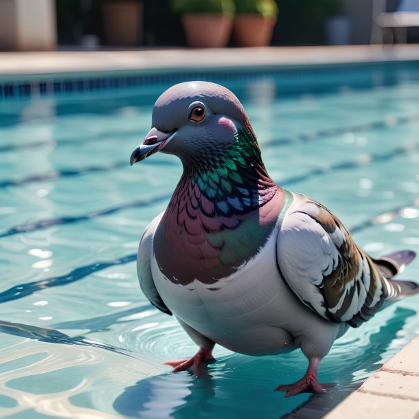 Picture of a swimming pigeon