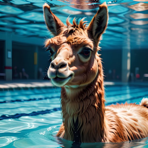 Picture of a swimming llama