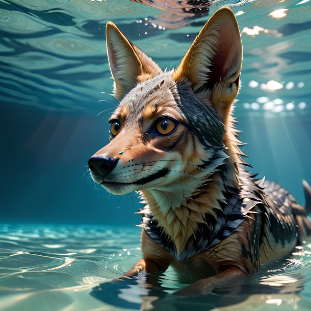 Picture of a swimming jackal