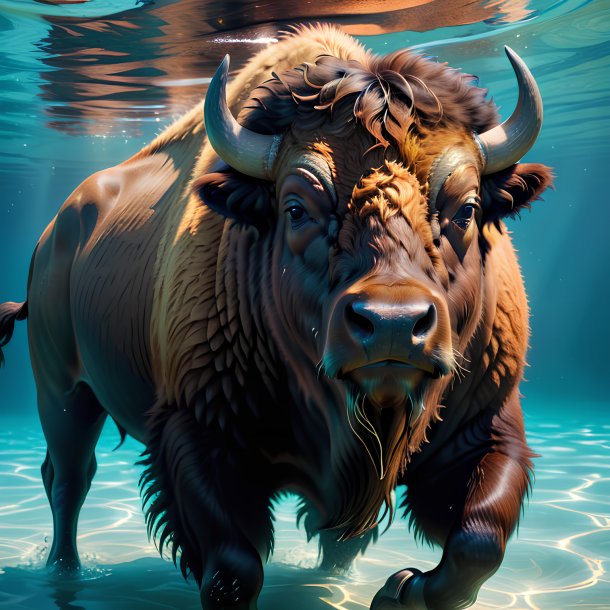 Photo d'un bison de natation