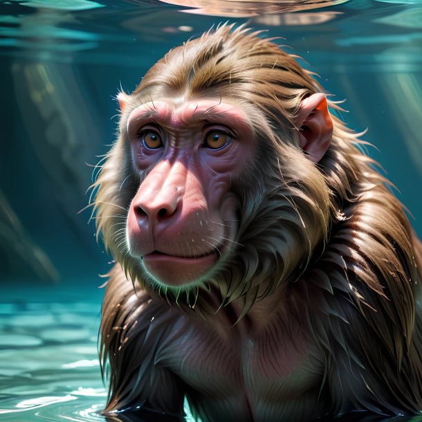 Picture of a swimming baboon