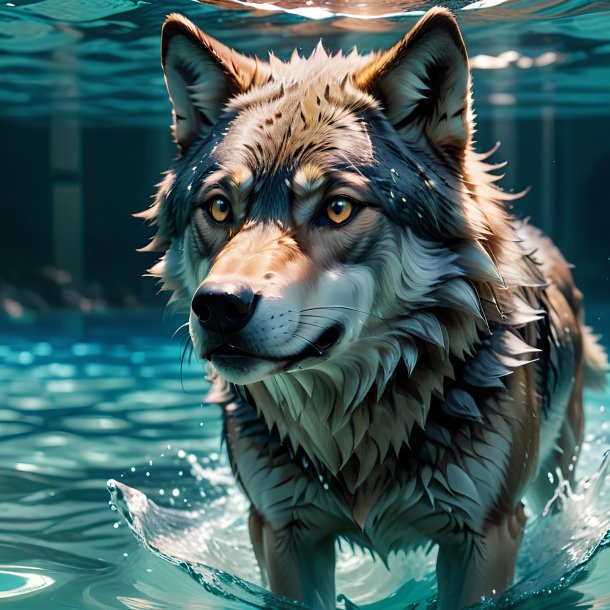 Picture of a swimming wolf