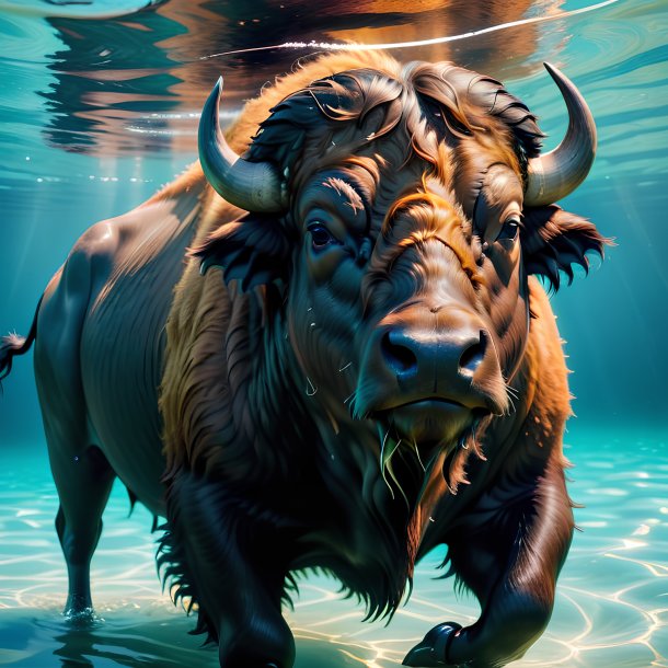 Picture of a swimming buffalo