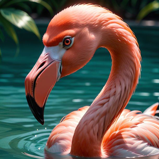 Picture of a swimming flamingo