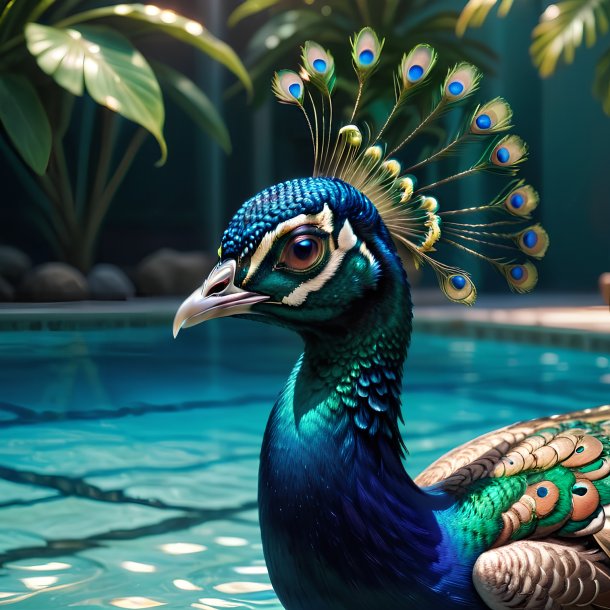 Foto de un pavo real nadador