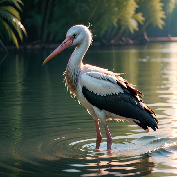 Picture of a swimming stork