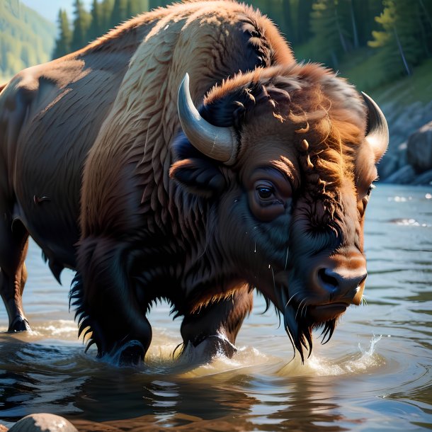 Picture of a drowning bison