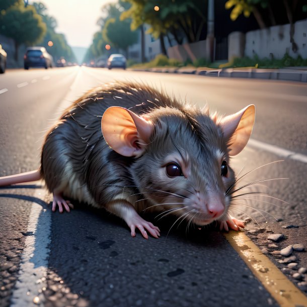Photo of a sleeping of a rat on the road