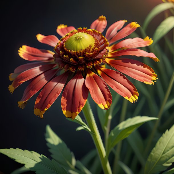 Illustration of a crimson helenium, smooth