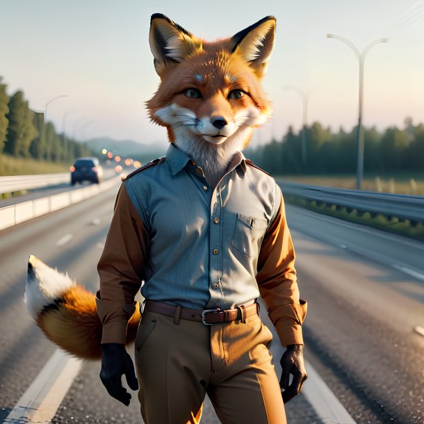 Image of a fox in a trousers on the highway
