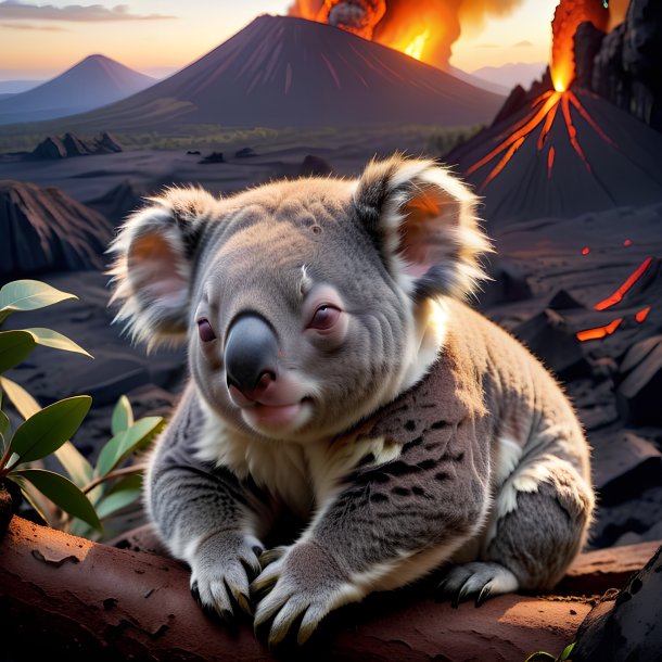 Fotos de um coala dormindo no vulcão