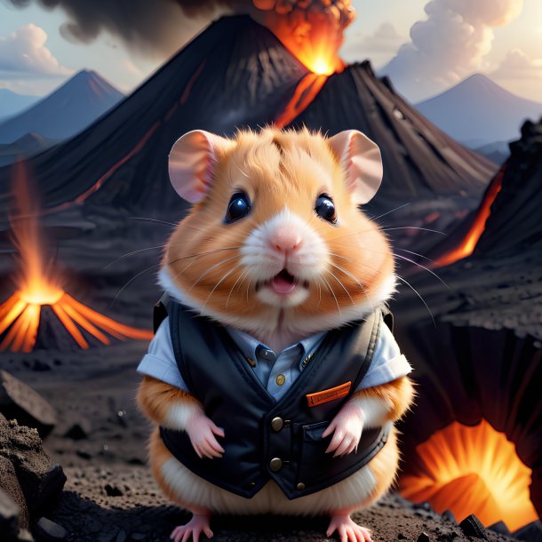 Dessin d'un hamster dans un gilet dans le volcan